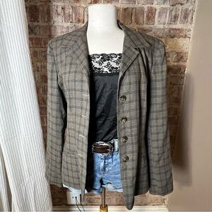 Vintage Plaid Blue & Brown Button Down Blazer -Size 12 -BC01